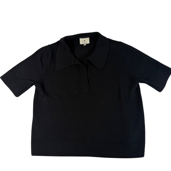 Tuckernuck Sweaters - Tuckernuck Black Knit Collared‎ Short Sleeve Polo Shirt Top Women's M Classic